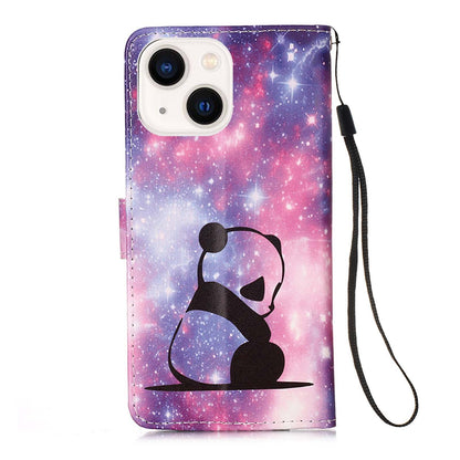 ELECTROPRIME For iPhone 15 Colored Drawing Pattern Plain Weave Leather Phone Case(Baby Panda)