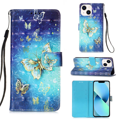 ELECTROPRIME For iPhone 15 3D Painting Horizontal Flip Leather Phone Case(Golden Butterfly)