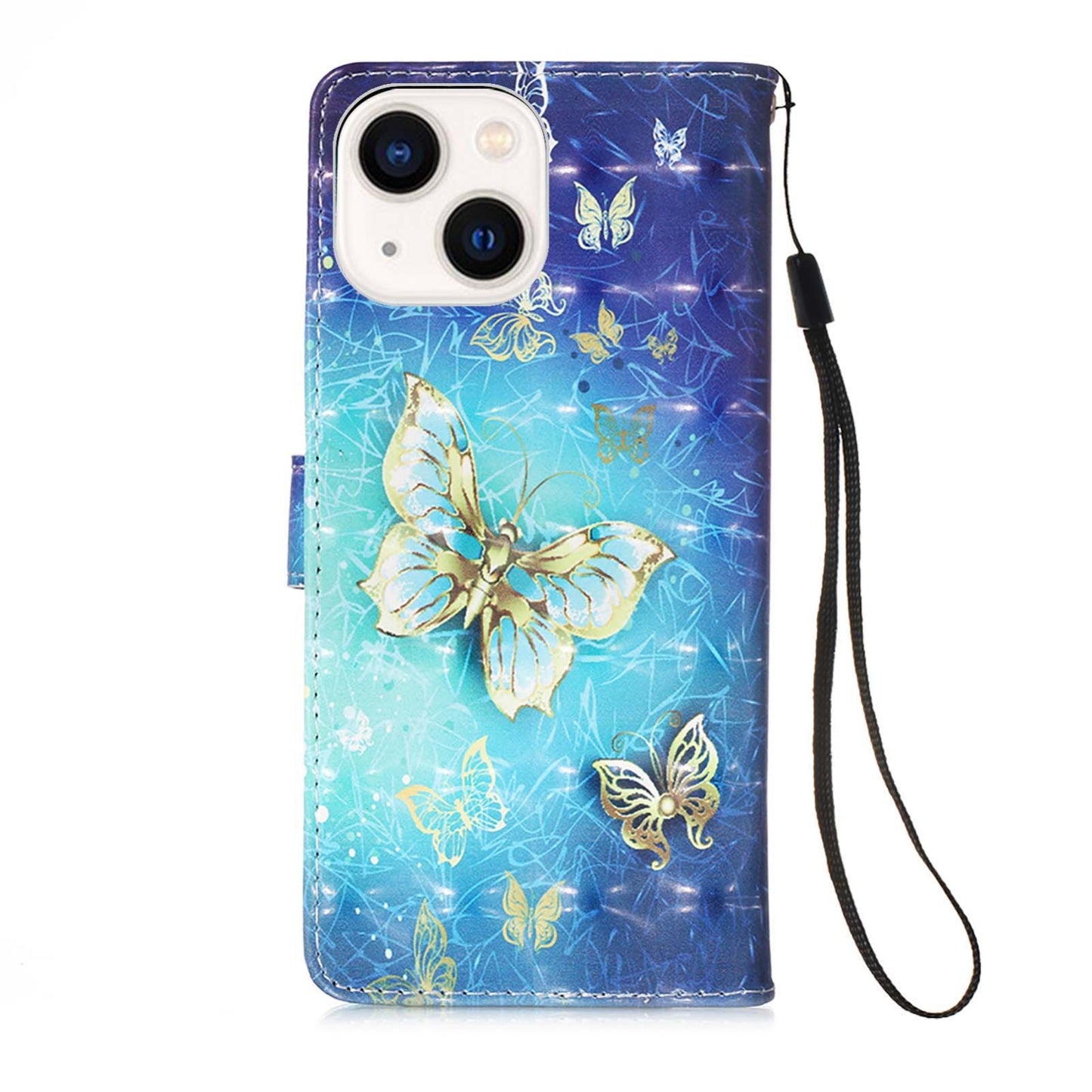 ELECTROPRIME For iPhone 15 3D Painting Horizontal Flip Leather Phone Case(Golden Butterfly)