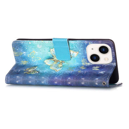 ELECTROPRIME For iPhone 15 3D Painting Horizontal Flip Leather Phone Case(Golden Butterfly)
