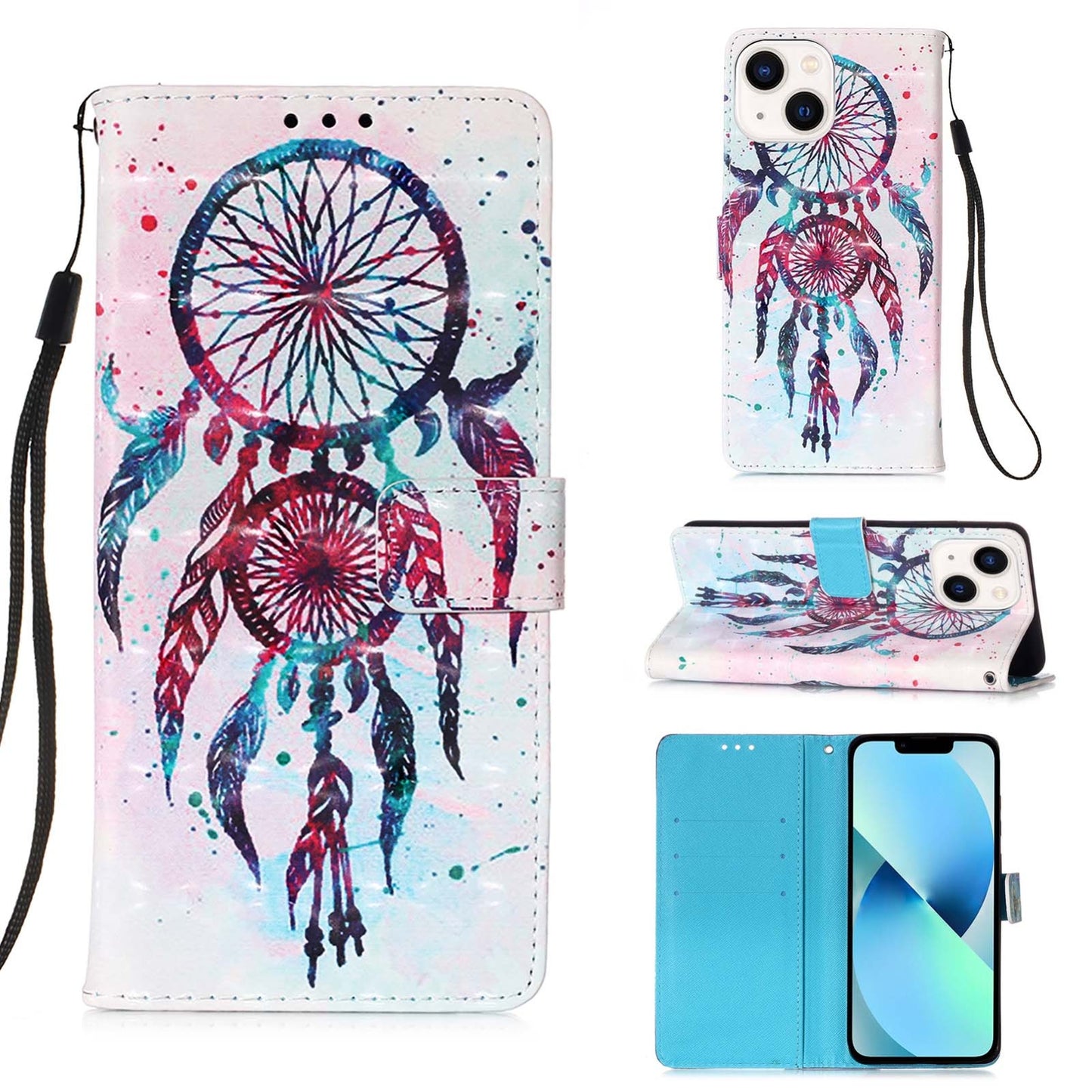 ELECTROPRIME For iPhone 15 3D Painting Horizontal Flip Leather Phone Case(Color Drop Wind Chimes)