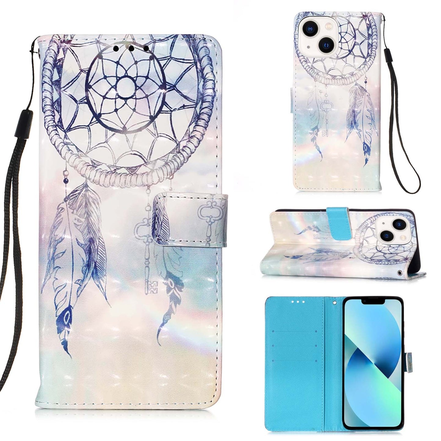 ELECTROPRIME For iPhone 15 3D Painting Horizontal Flip Leather Phone Case(Dream Wind Chimes)