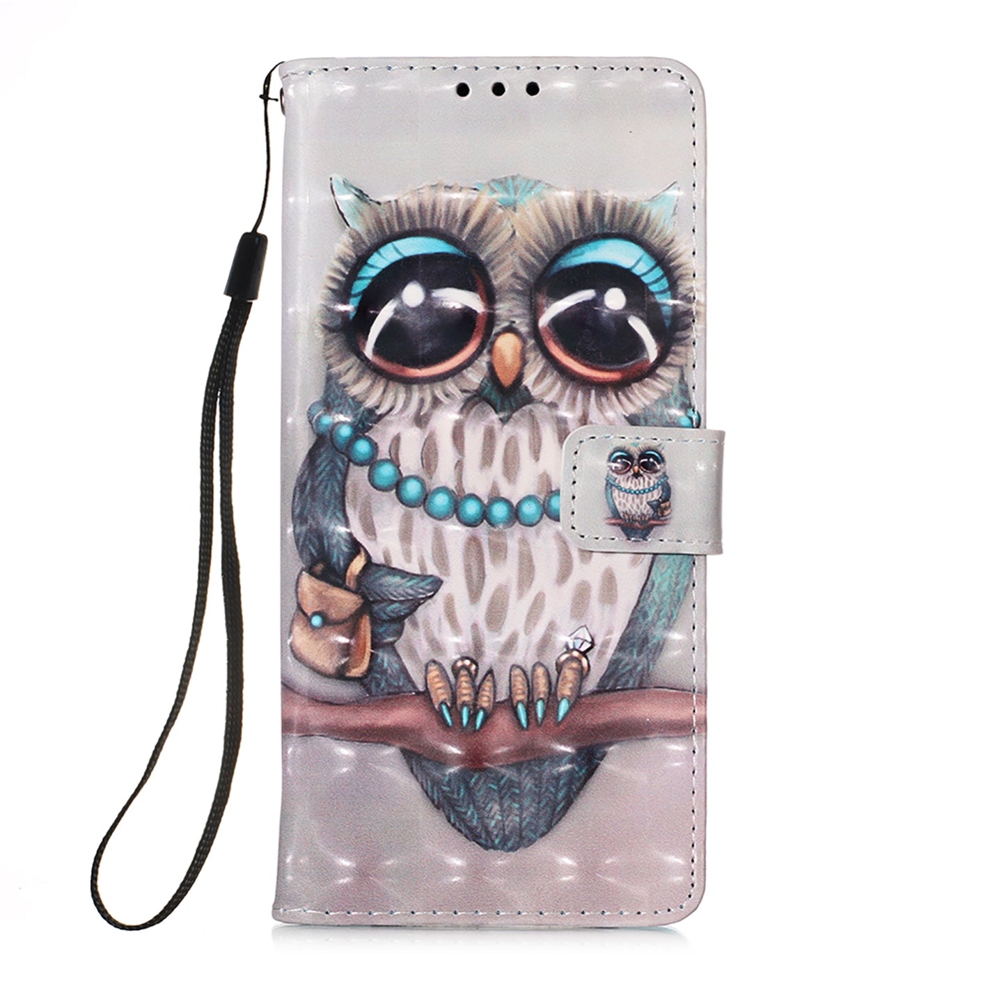 ELECTROPRIME For iPhone 15 3D Painting Horizontal Flip Leather Phone Case(Grey Owl)