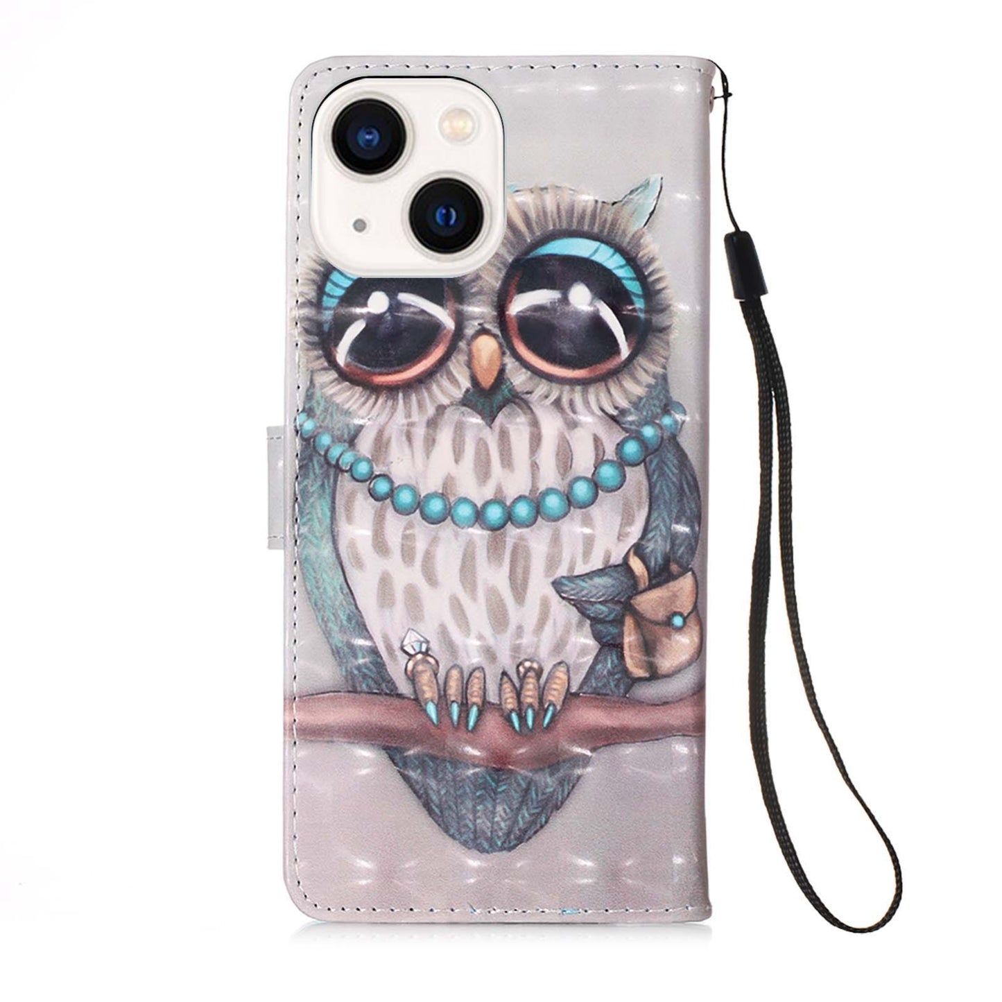 ELECTROPRIME For iPhone 15 3D Painting Horizontal Flip Leather Phone Case(Grey Owl)