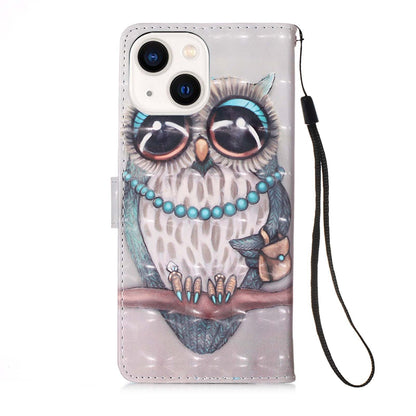 ELECTROPRIME For iPhone 15 3D Painting Horizontal Flip Leather Phone Case(Grey Owl)