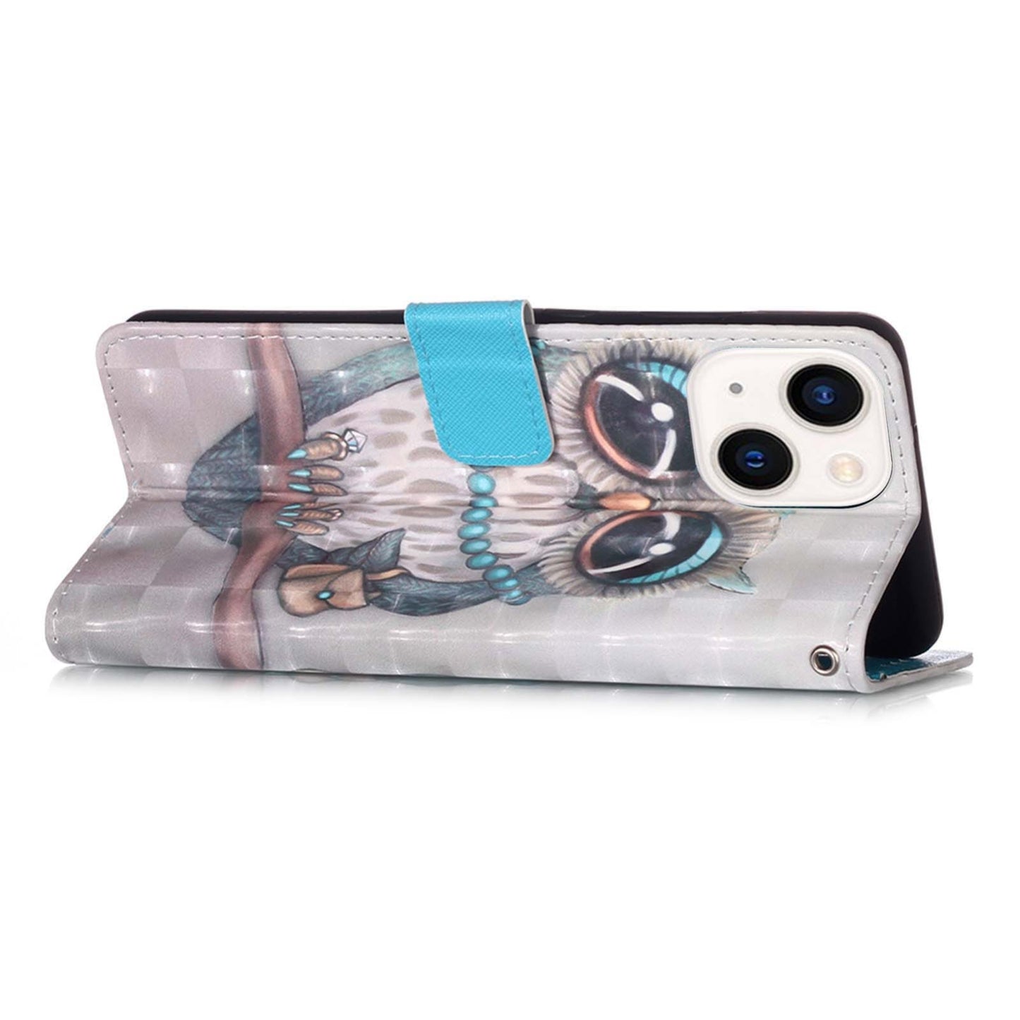 ELECTROPRIME For iPhone 15 3D Painting Horizontal Flip Leather Phone Case(Grey Owl)