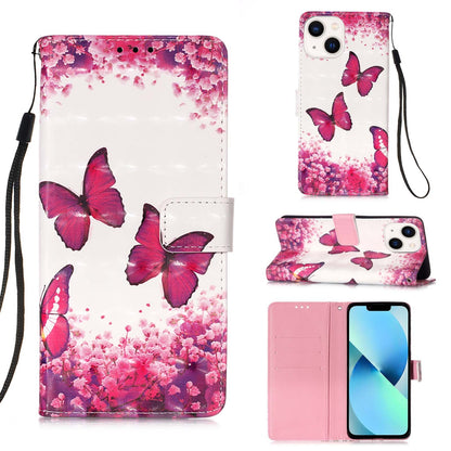 ELECTROPRIME For iPhone 15 3D Painting Horizontal Flip Leather Phone Case(Rose Butterfly)