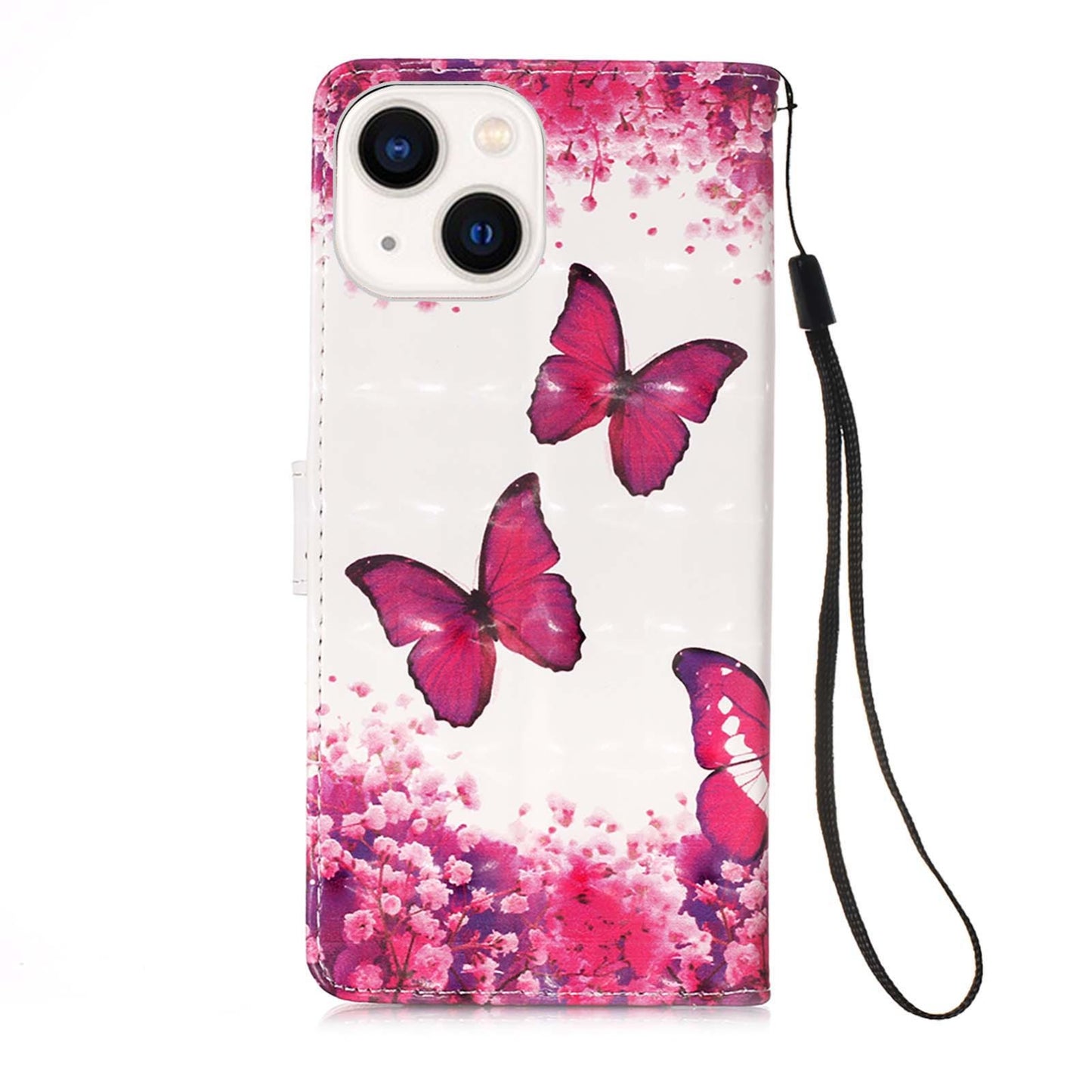 ELECTROPRIME For iPhone 15 3D Painting Horizontal Flip Leather Phone Case(Rose Butterfly)