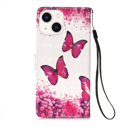 ELECTROPRIME For iPhone 15 3D Painting Horizontal Flip Leather Phone Case(Rose Butterfly)