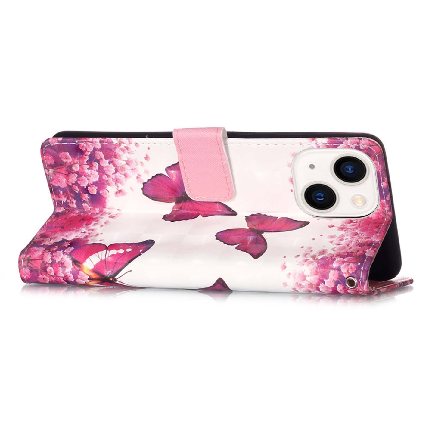 ELECTROPRIME For iPhone 15 3D Painting Horizontal Flip Leather Phone Case(Rose Butterfly)
