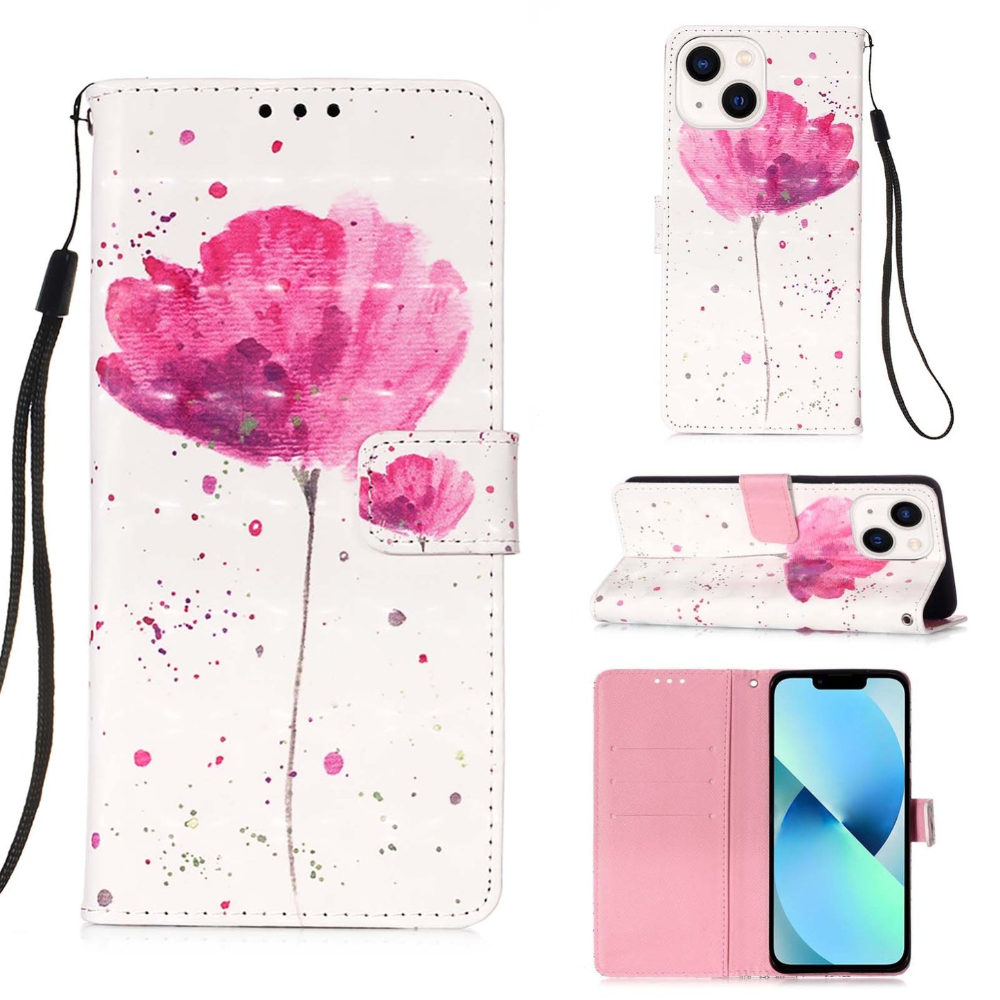 ELECTROPRIME For iPhone 15 3D Painting Horizontal Flip Leather Phone Case(Flower)