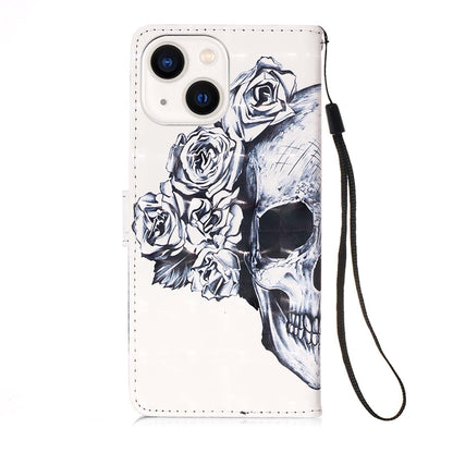 ELECTROPRIME For iPhone 15 3D Painting Horizontal Flip Leather Phone Case(Skull)