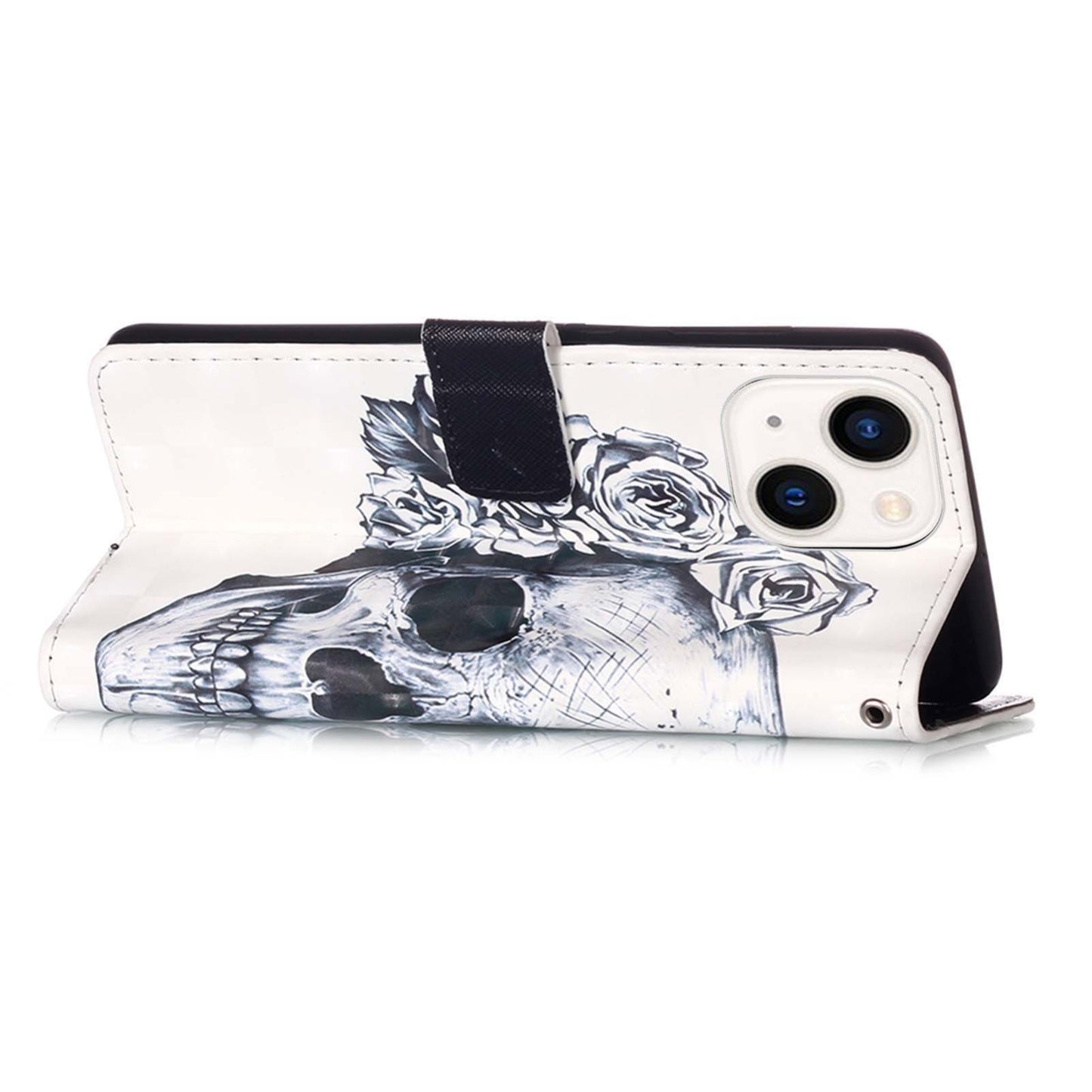 ELECTROPRIME For iPhone 15 3D Painting Horizontal Flip Leather Phone Case(Skull)