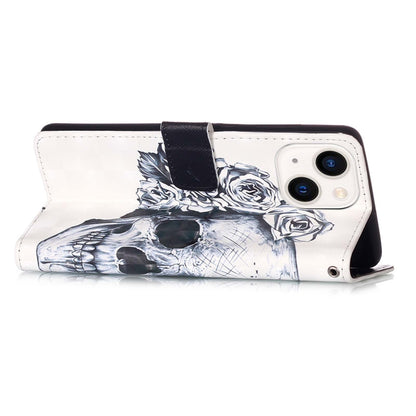 ELECTROPRIME For iPhone 15 3D Painting Horizontal Flip Leather Phone Case(Skull)
