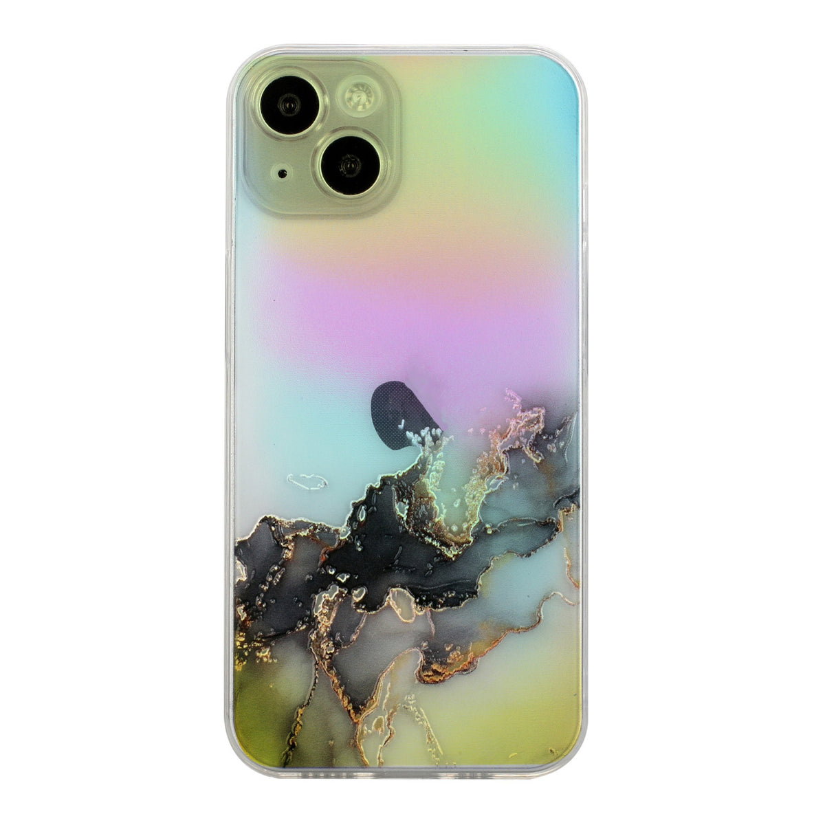 ELECTROPRIME For iPhone 15 Laser Marble Pattern Clear TPU Shockproof Phone Case(Black)