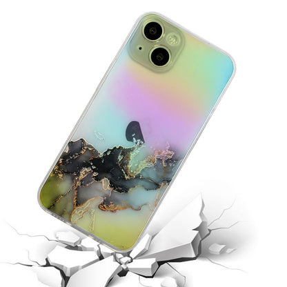 ELECTROPRIME For iPhone 15 Laser Marble Pattern Clear TPU Shockproof Phone Case(Black)