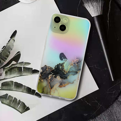 ELECTROPRIME For iPhone 15 Laser Marble Pattern Clear TPU Shockproof Phone Case(Black)