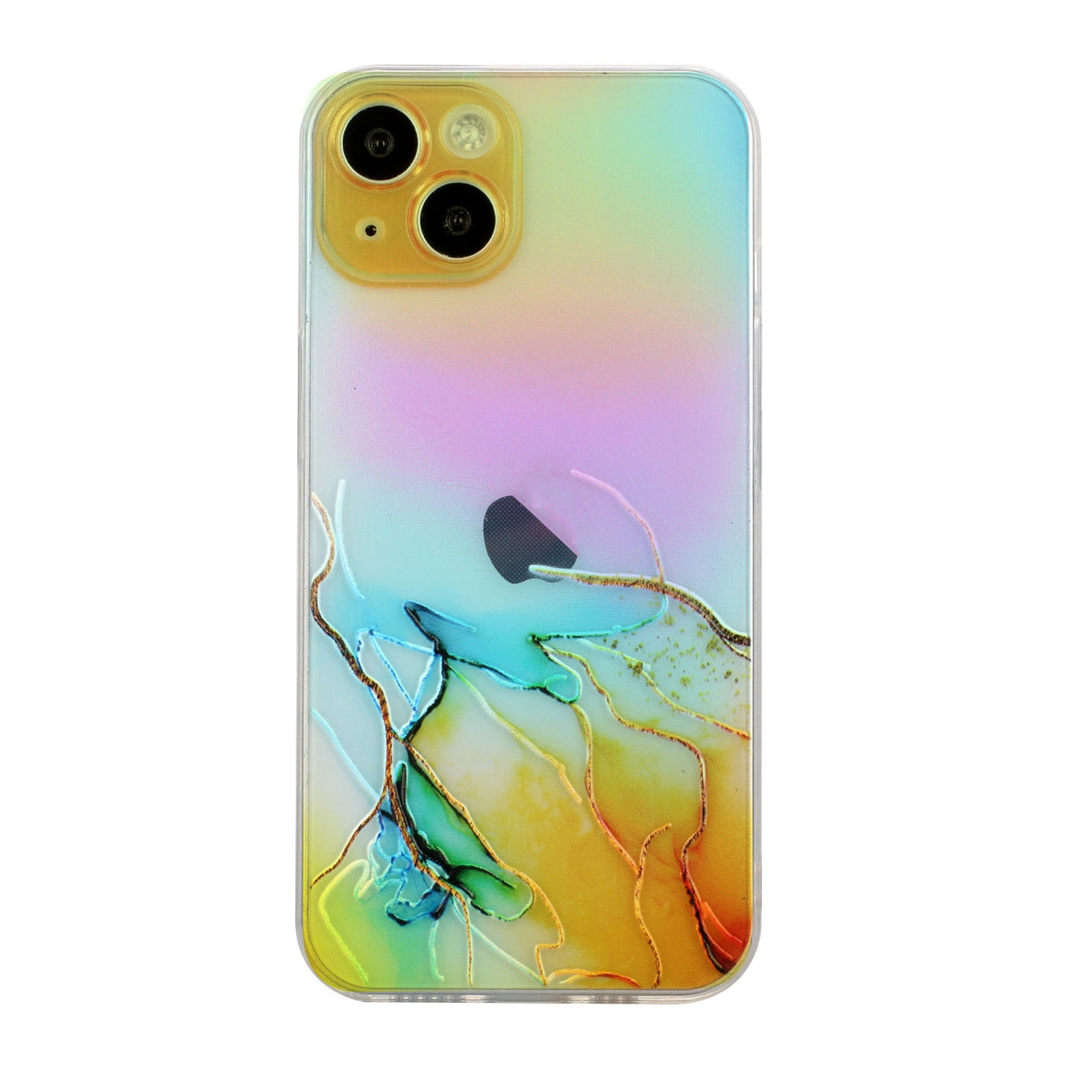ELECTROPRIME For iPhone 15 Laser Marble Pattern Clear TPU Shockproof Phone Case(Yellow)