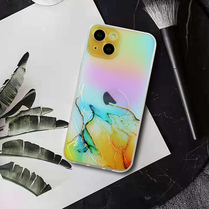 ELECTROPRIME For iPhone 15 Laser Marble Pattern Clear TPU Shockproof Phone Case(Yellow)
