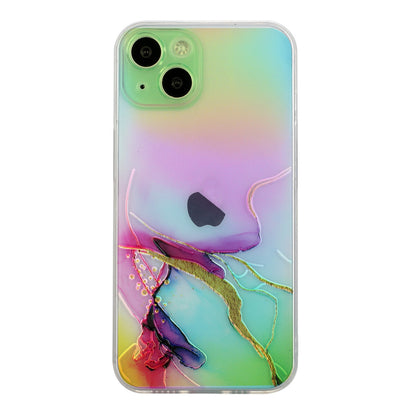 ELECTROPRIME For iPhone 15 Laser Marble Pattern Clear TPU Shockproof Phone Case(Green)