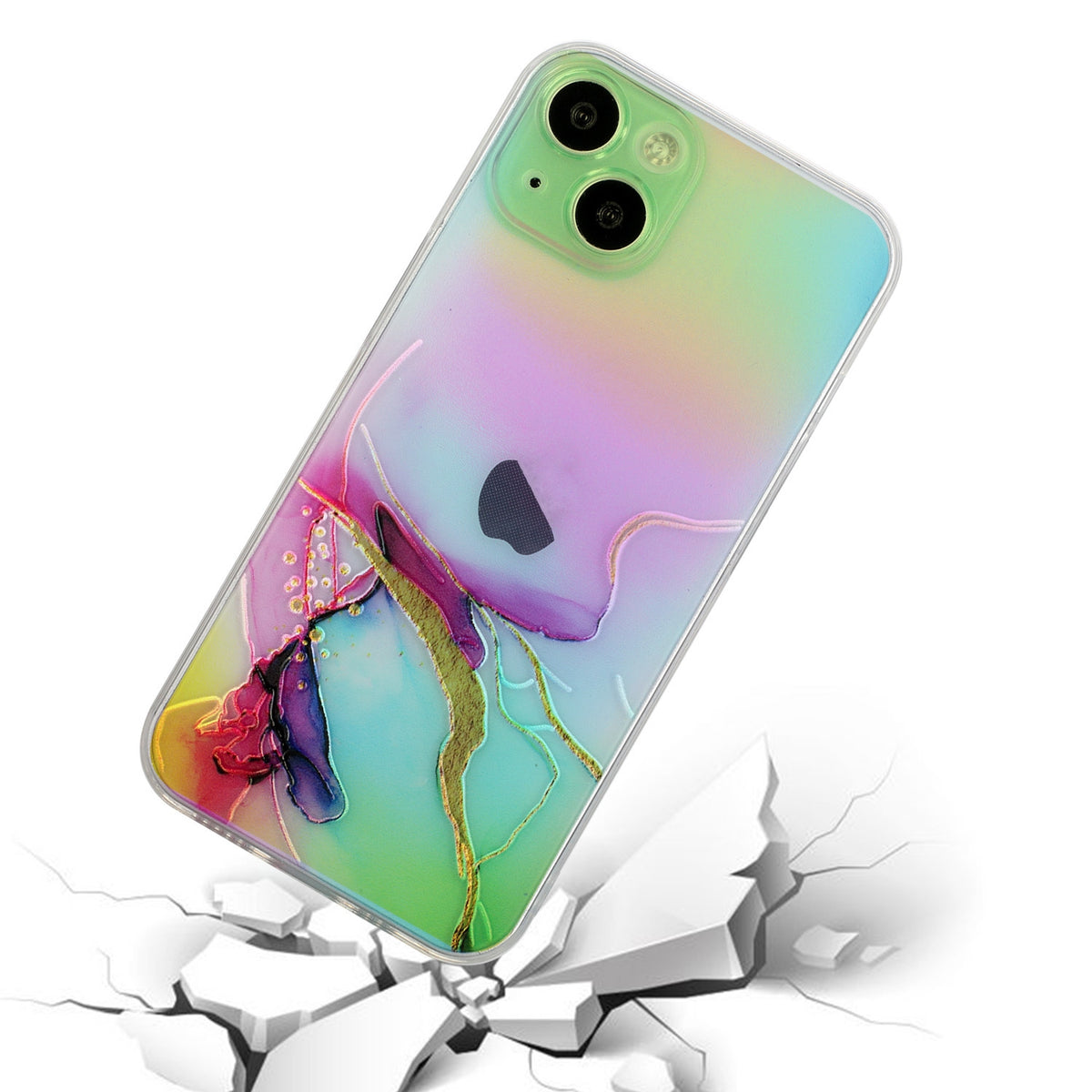 ELECTROPRIME For iPhone 15 Laser Marble Pattern Clear TPU Shockproof Phone Case(Green)