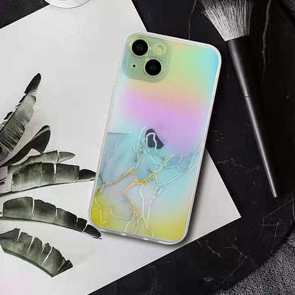 ELECTROPRIME For iPhone 15 Laser Marble Pattern Clear TPU Shockproof Phone Case(Grey)