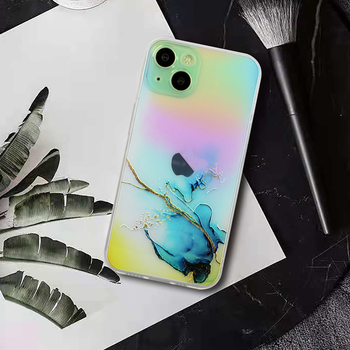 ELECTROPRIME For iPhone 15 Laser Marble Pattern Clear TPU Shockproof Phone Case(Blue)