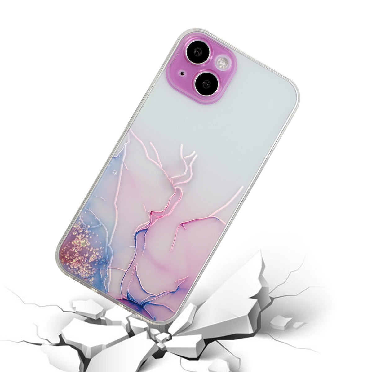 ELECTROPRIME For iPhone 15 Hollow Marble Pattern TPU Straight Edge Phone Case(Pink)