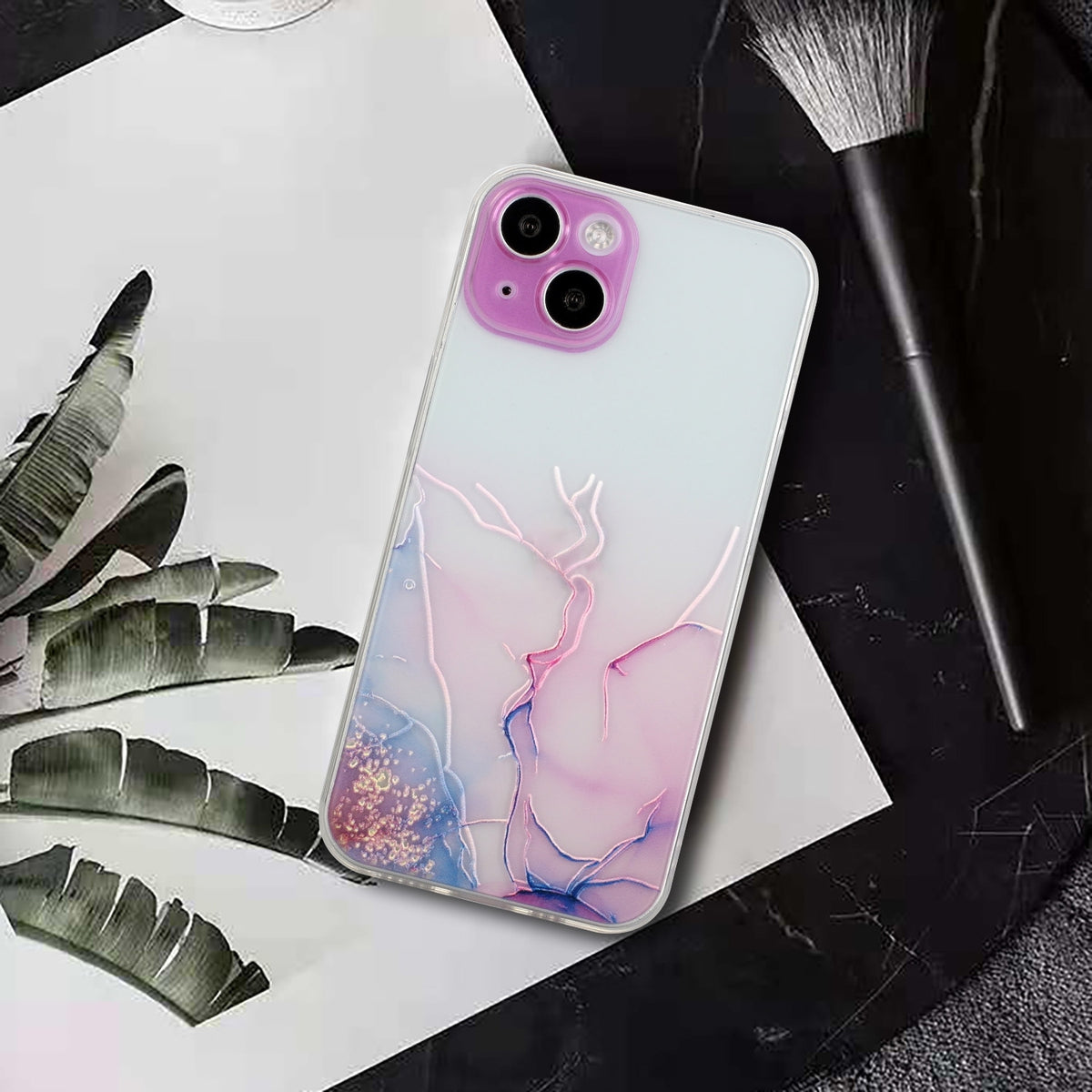ELECTROPRIME For iPhone 15 Hollow Marble Pattern TPU Straight Edge Phone Case(Pink)