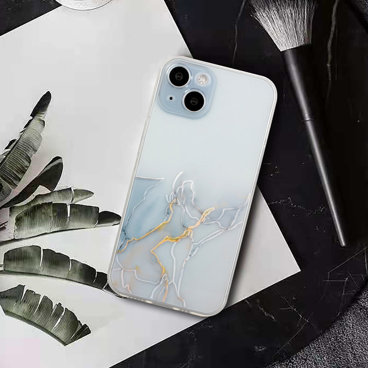 ELECTROPRIME For iPhone 15 Hollow Marble Pattern TPU Straight Edge Phone Case(Grey)