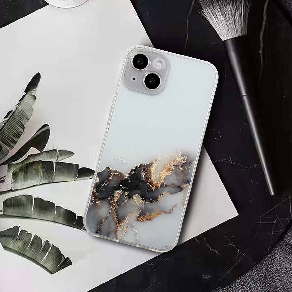 ELECTROPRIME For iPhone 15 Hollow Marble Pattern TPU Straight Edge Phone Case(Black)