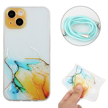 ELECTROPRIME For iPhone 15 Hollow Marble Pattern TPU Shockproof Phone Case with Rope(Yellow)