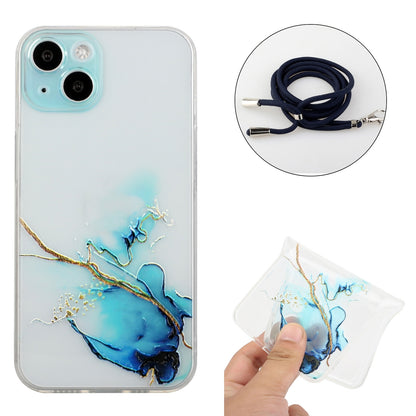 ELECTROPRIME For iPhone 15 Hollow Marble Pattern TPU Shockproof Phone Case with Rope(Blue)