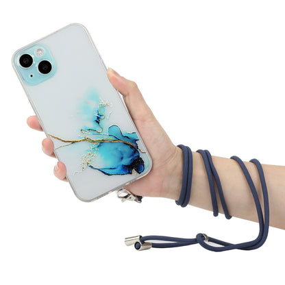 ELECTROPRIME For iPhone 15 Hollow Marble Pattern TPU Shockproof Phone Case with Rope(Blue)