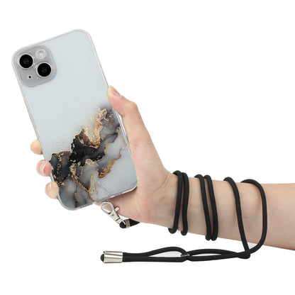 ELECTROPRIME For iPhone 15 Hollow Marble Pattern TPU Shockproof Phone Case with Rope(Black)