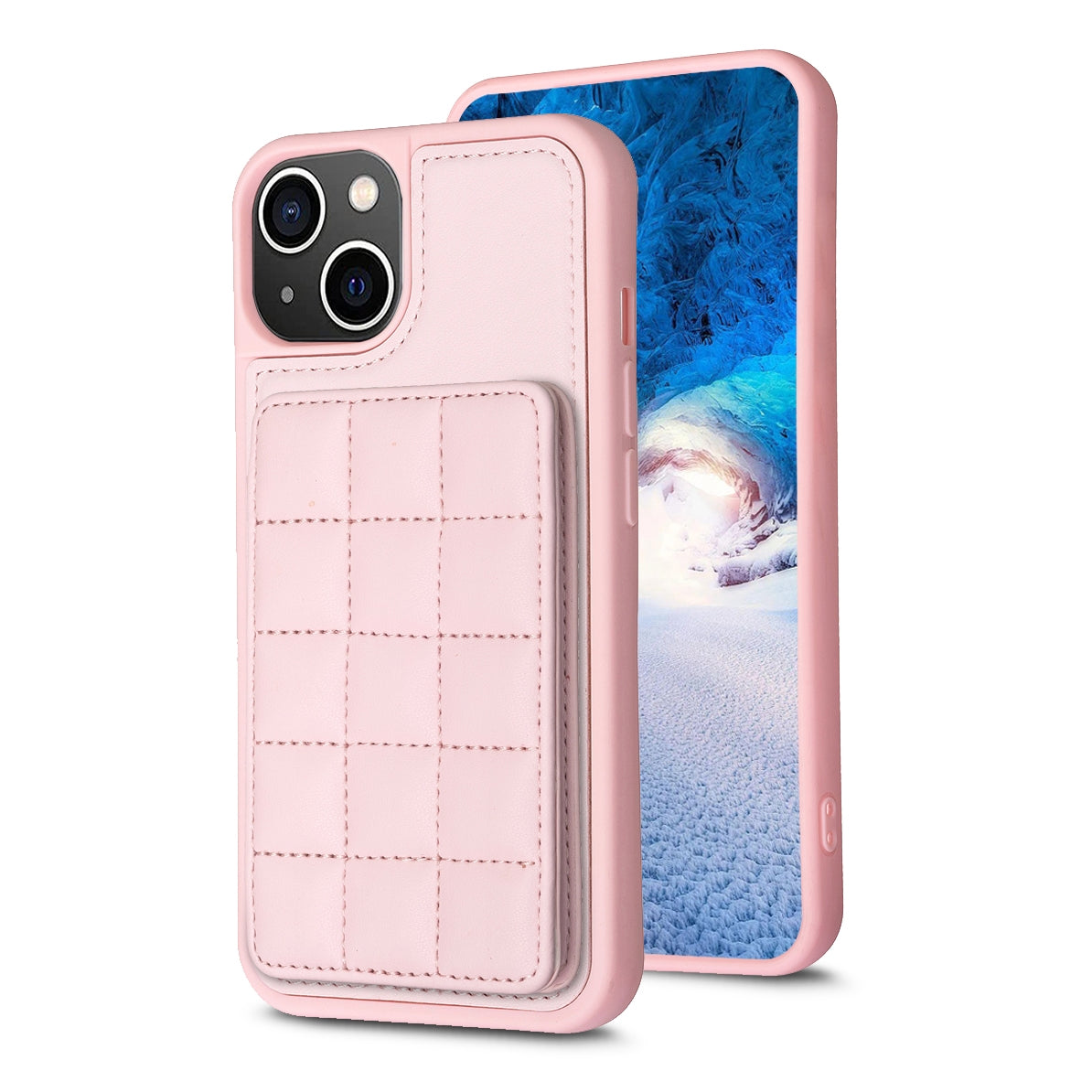 ELECTROPRIME For iPhone 15 Plus Grid Card Slot Holder Phone Case(Pink)