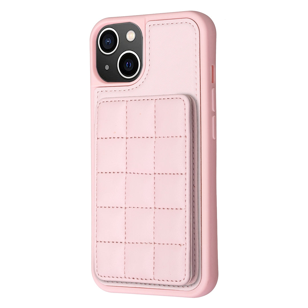 ELECTROPRIME For iPhone 15 Plus Grid Card Slot Holder Phone Case(Pink)