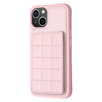 ELECTROPRIME For iPhone 15 Plus Grid Card Slot Holder Phone Case(Pink)