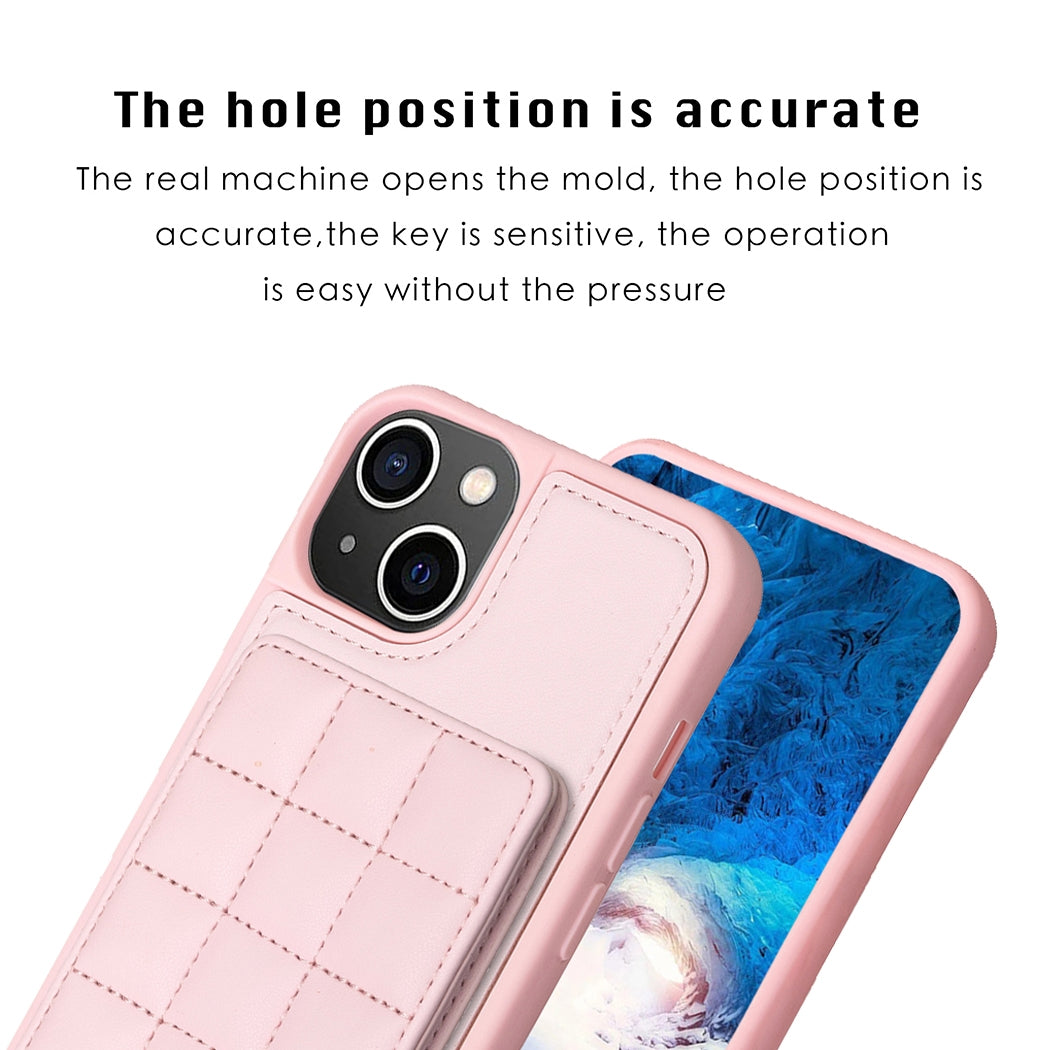 ELECTROPRIME For iPhone 15 Plus Grid Card Slot Holder Phone Case(Pink)
