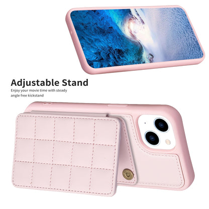 ELECTROPRIME For iPhone 15 Plus Grid Card Slot Holder Phone Case(Pink)