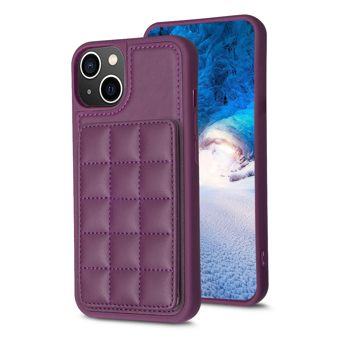 ELECTROPRIME For iPhone 15 Grid Card Slot Holder Phone Case(Dark Purple)
