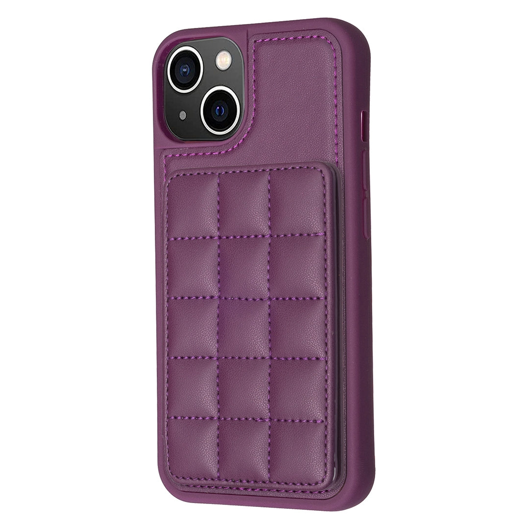 ELECTROPRIME For iPhone 15 Grid Card Slot Holder Phone Case(Dark Purple)