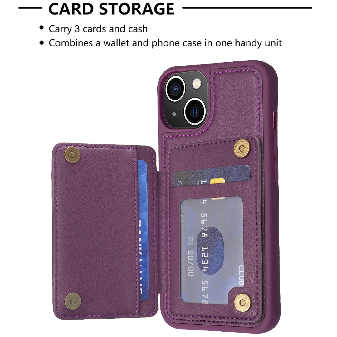 ELECTROPRIME For iPhone 15 Grid Card Slot Holder Phone Case(Dark Purple)