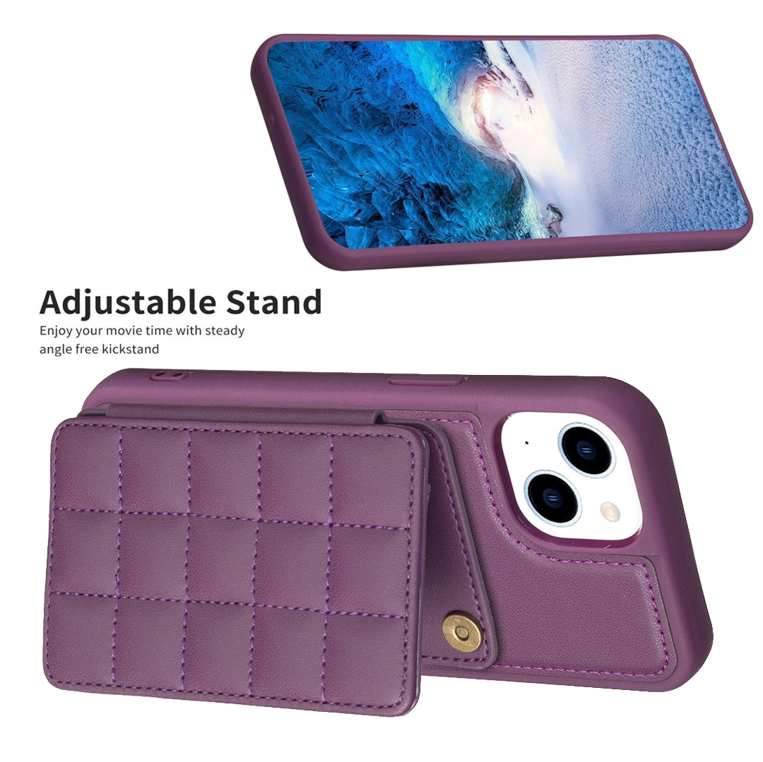 ELECTROPRIME For iPhone 15 Grid Card Slot Holder Phone Case(Dark Purple)