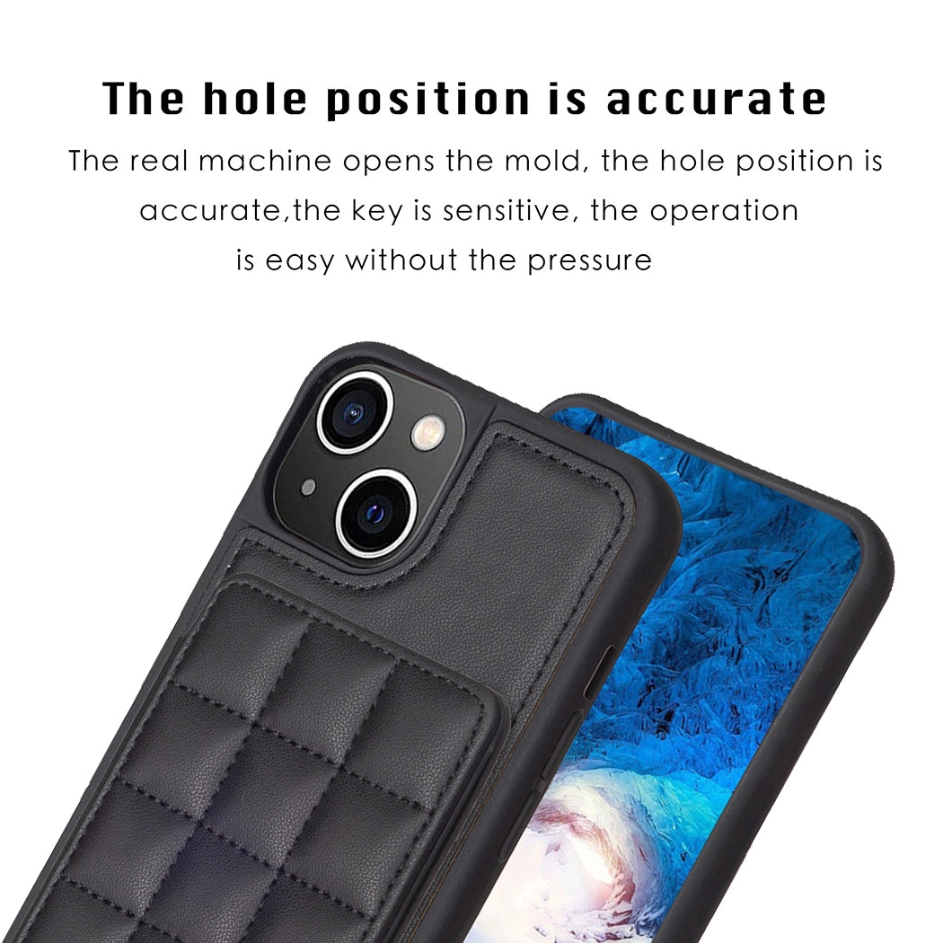 ELECTROPRIME For iPhone 15 Grid Card Slot Holder Phone Case(Black)