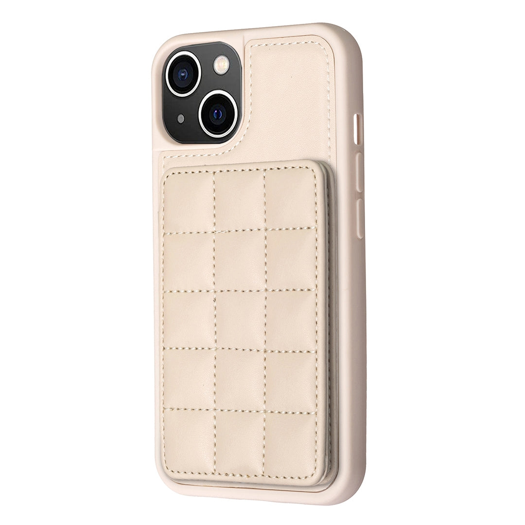ELECTROPRIME For iPhone 15 Grid Card Slot Holder Phone Case(Beige)