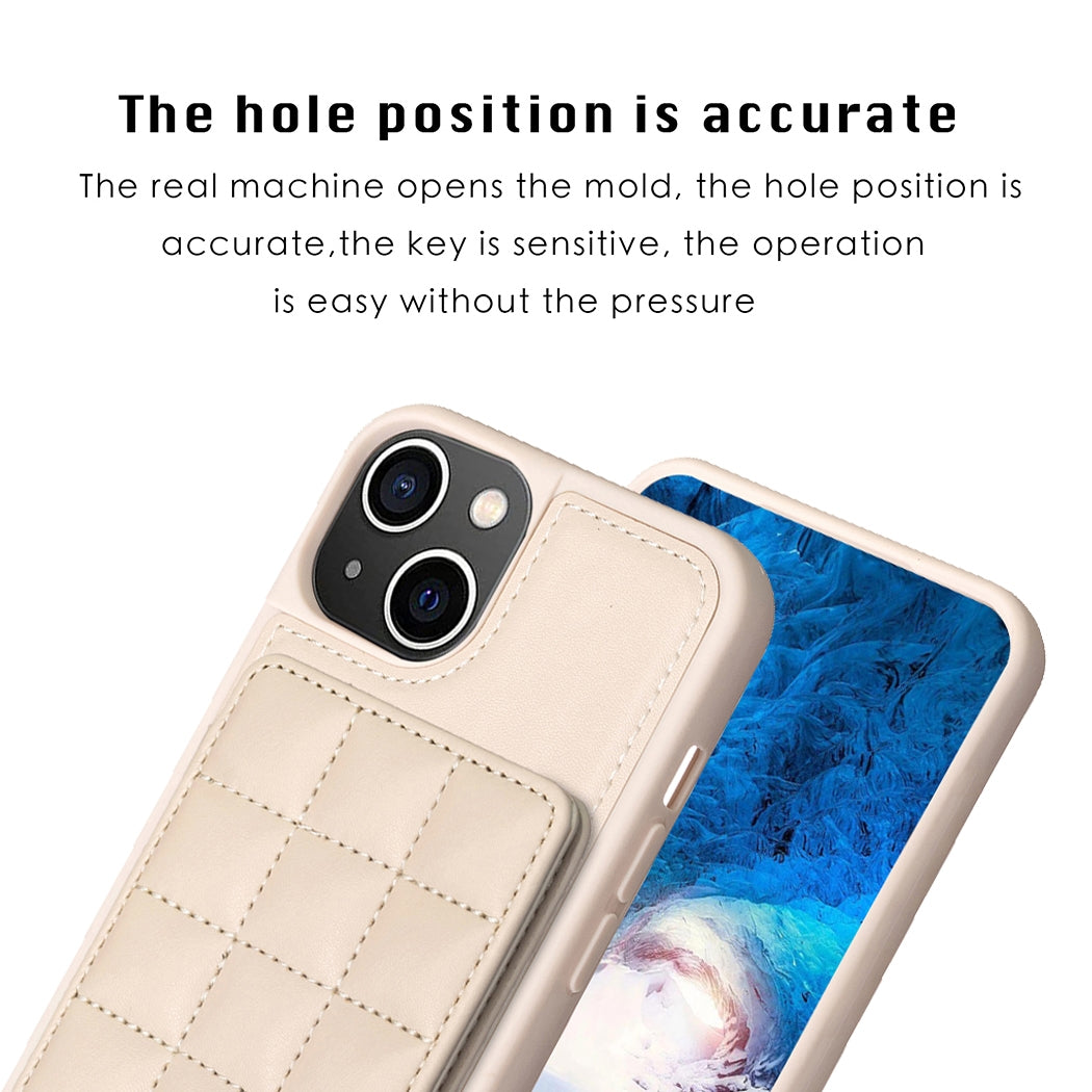 ELECTROPRIME For iPhone 15 Grid Card Slot Holder Phone Case(Beige)