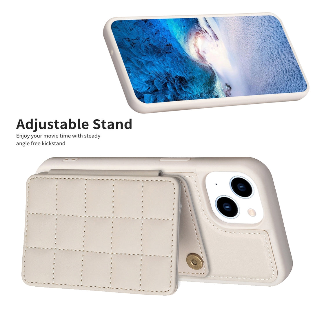 ELECTROPRIME For iPhone 15 Grid Card Slot Holder Phone Case(Beige)