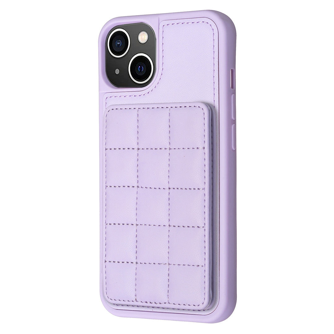 ELECTROPRIME For iPhone 15 Grid Card Slot Holder Phone Case(Light Purple)