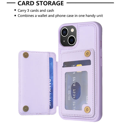 ELECTROPRIME For iPhone 15 Grid Card Slot Holder Phone Case(Light Purple)